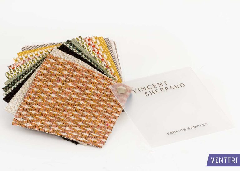 Fabric swatch book with transparent cover